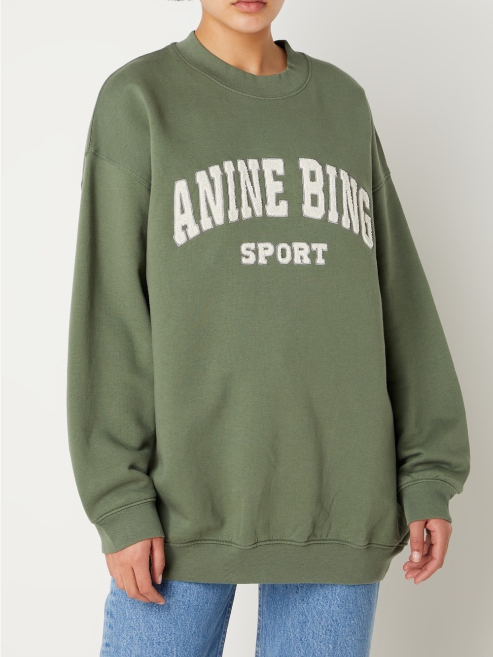 Anine Bing Olive Green Crewneck Sweatshirt with White Logo